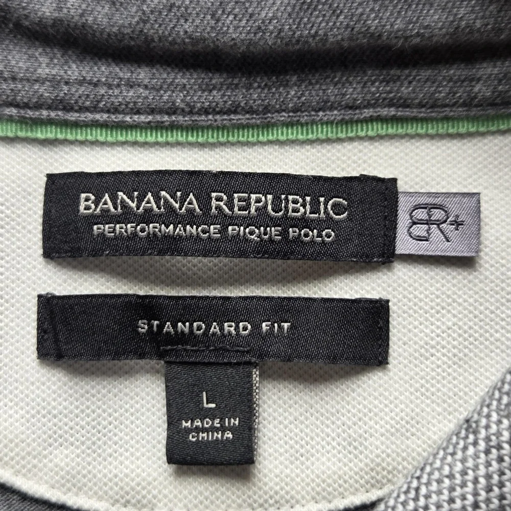 Banana Republic Performance Pique Polo Shirt Mens L Gray Short Sleeve Knit Top